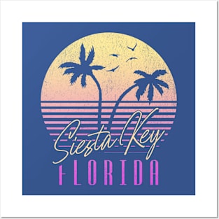 Siesta Key Florida Vintage Sunset Colors Palm Trees Posters and Art